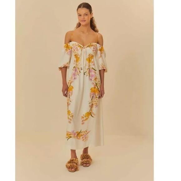 Farm Rio Field Flower Women's Maxi Dress Size Small 100% Viscose Off-Shoulder - Picture 1 of 11